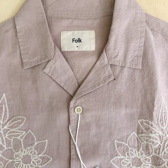 NWT Folk Men's‎ Linen Blend Shirt Tropical Pale Pink White M NEW Short Sleeve - Picture 4 of 8